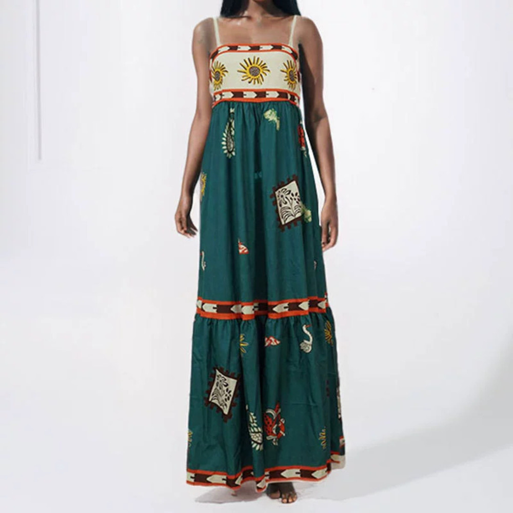ZARA Summer Ethnic Print Casual Strappy Maxi Dress